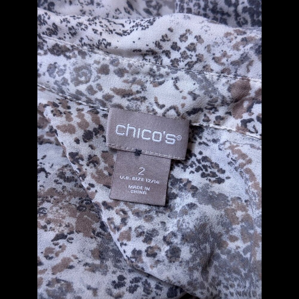 Chicos Shirt 2 / Large Sheer Brown Snakeskin Reptile Print Long Sleeve Button - Picture 6 of 7